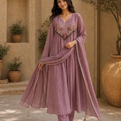 Embroidered Anarkali Suit Set with Dupatta