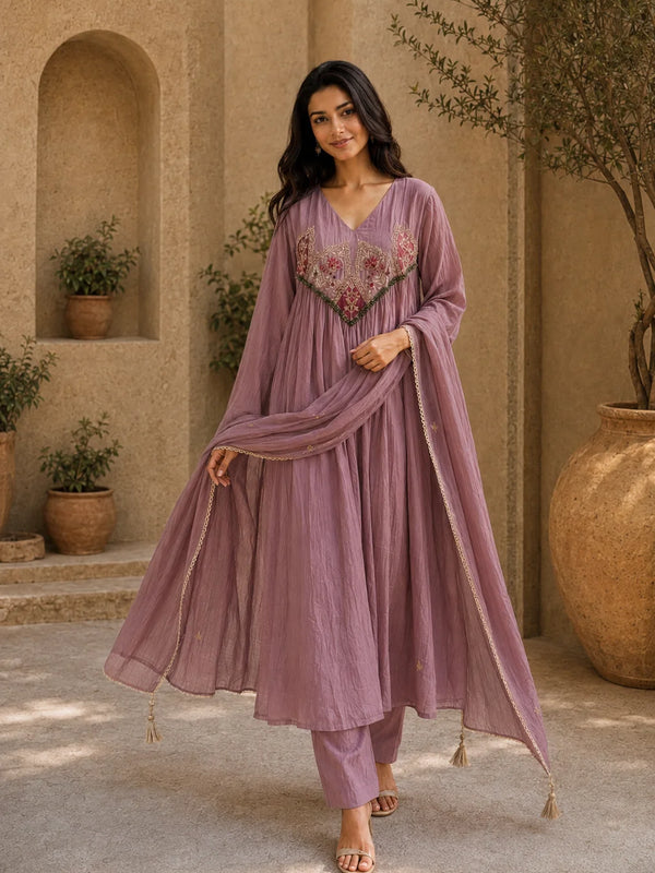Embroidered Anarkali Suit Set with Dupatta