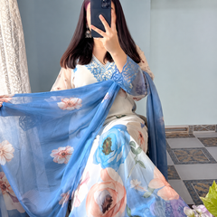 Elegant Floral Print Chiffon Salwar Kameez Set
