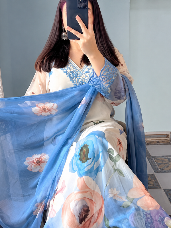 Elegant Floral Print Chiffon Salwar Kameez Set