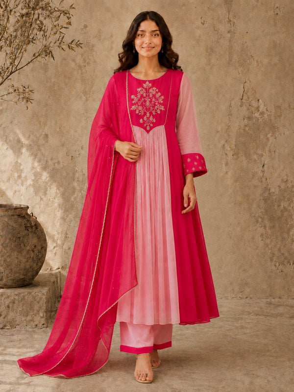 Brown Embroidered Anarkali Suit Set with Brown Dupatta