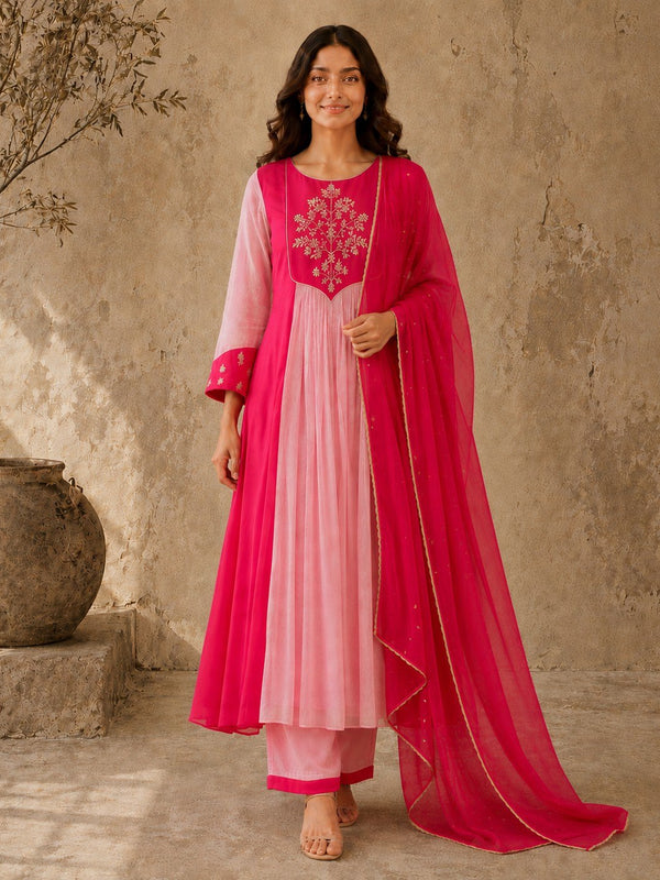 Brown Embroidered Anarkali Suit Set with Brown Dupatta