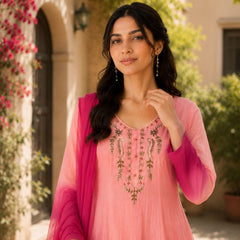 Elegant Pista to Green Embroidered Kurta Set with Dupatta