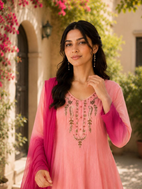 Elegant Pista to Green Embroidered Kurta Set with Dupatta