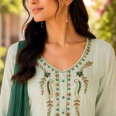 Elegant Pista to Green Embroidered Kurta Set with Dupatta