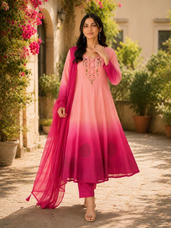 Elegant Pista to Green Embroidered Kurta Set with Dupatta