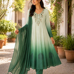 Elegant Pista to Green Embroidered Kurta Set with Dupatta