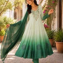 Elegant Pista to Green Embroidered Kurta Set with Dupatta