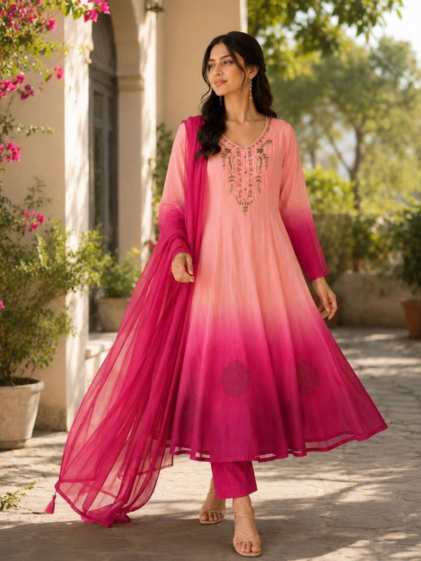 Elegant Pista to Green Embroidered Kurta Set with Dupatta