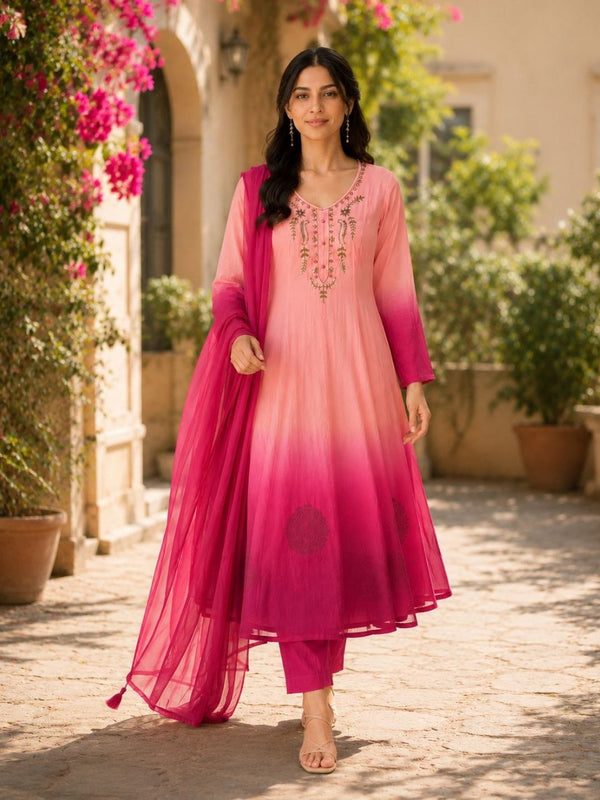 Elegant Pista to Green Embroidered Kurta Set with Dupatta
