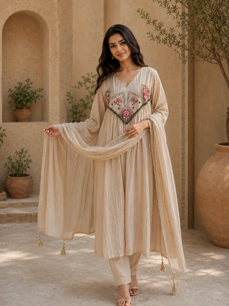 Embroidered Anarkali Suit Set with Dupatta