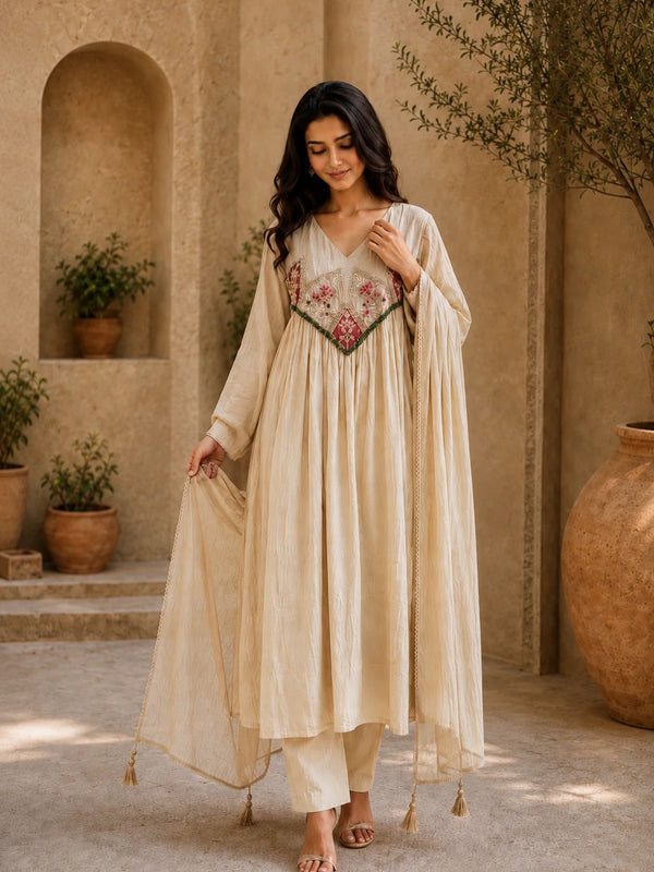 Embroidered Anarkali Suit Set with Dupatta