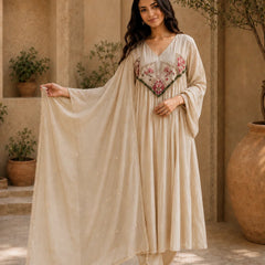 Embroidered Anarkali Suit Set with Dupatta