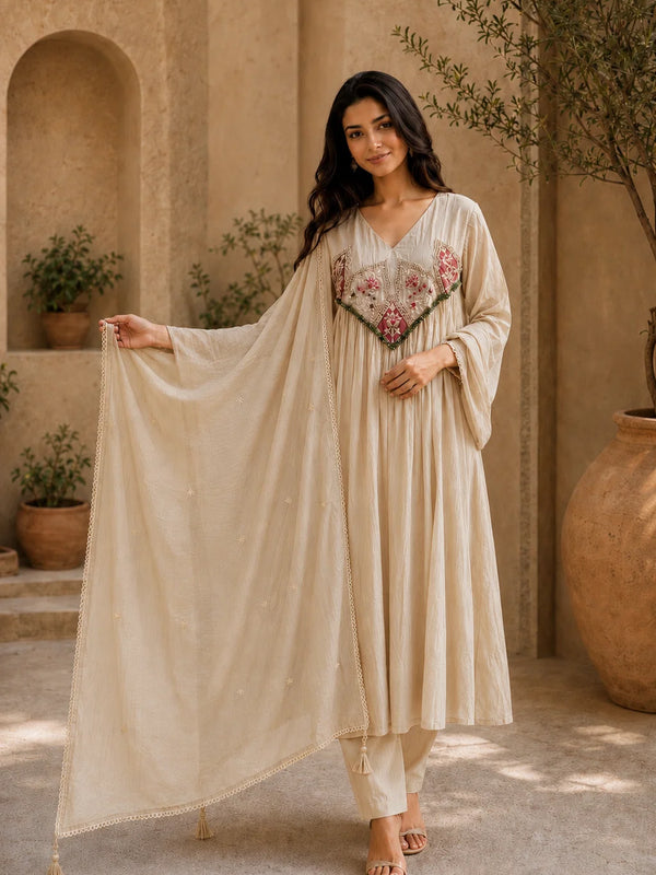Embroidered Anarkali Suit Set with Dupatta