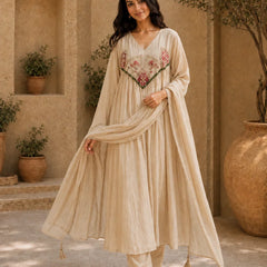 Embroidered Anarkali Suit Set with Dupatta