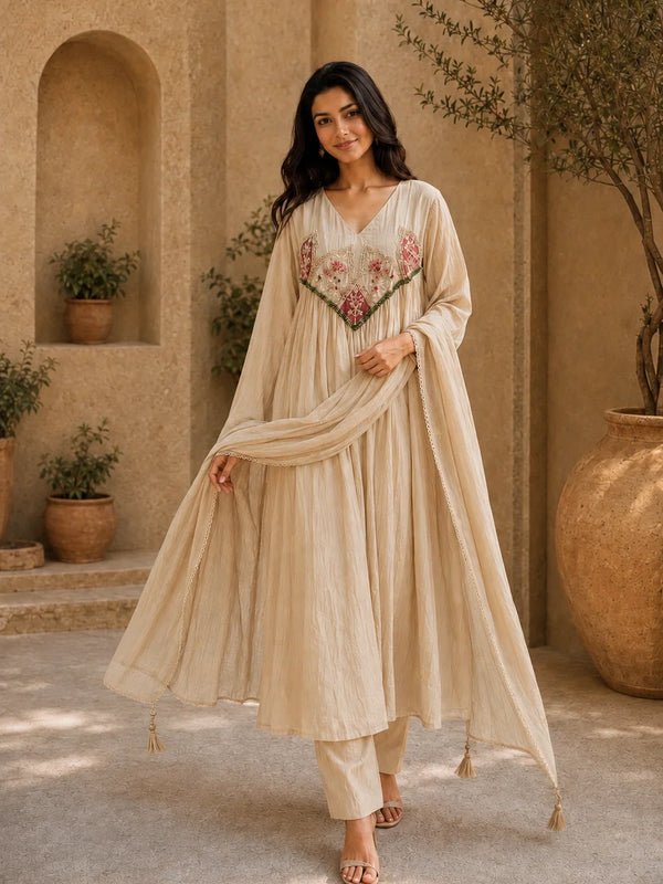 Embroidered Anarkali Suit Set with Dupatta
