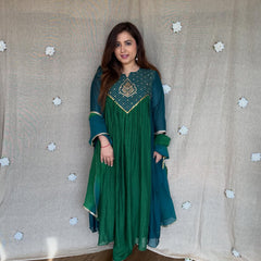Women's Coffee Brown Embroidered Anarkali Kurta Set with Dupatta