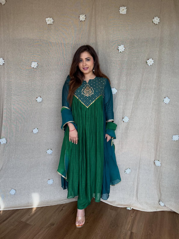 Women's Coffee Brown Embroidered Anarkali Kurta Set with Dupatta