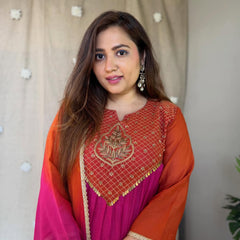 Women's Coffee Brown Embroidered Anarkali Kurta Set with Dupatta
