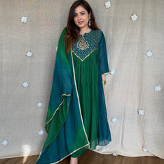 Women's Coffee Brown Embroidered Anarkali Kurta Set with Dupatta