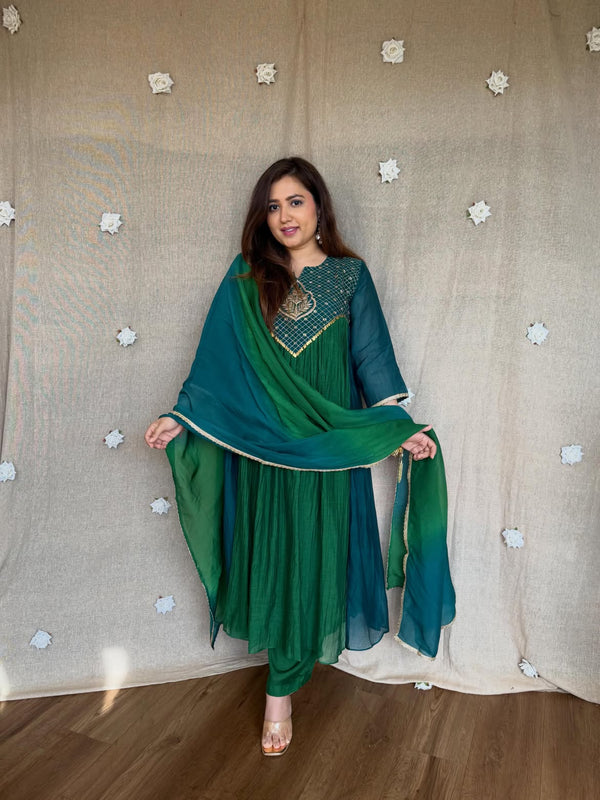 Women's Coffee Brown Embroidered Anarkali Kurta Set with Dupatta