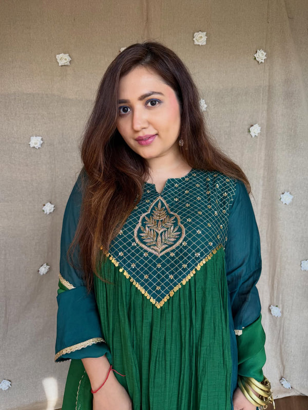 Women's Coffee Brown Embroidered Anarkali Kurta Set with Dupatta