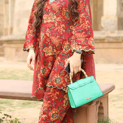 Red Floral Printed Kurta Set with Dupatta