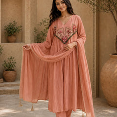 Embroidered Anarkali Suit Set with Dupatta