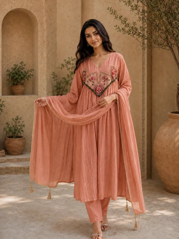 Embroidered Anarkali Suit Set with Dupatta