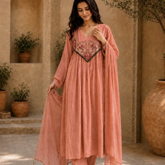 Embroidered Anarkali Suit Set with Dupatta