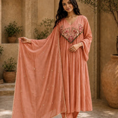 Embroidered Anarkali Suit Set with Dupatta