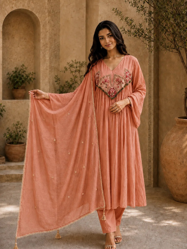 Embroidered Anarkali Suit Set with Dupatta