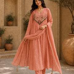 Embroidered Anarkali Suit Set with Dupatta