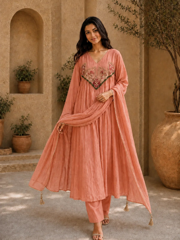 Embroidered Anarkali Suit Set with Dupatta
