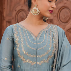 Women's Royal Embroidered Flowy Kurta Set with Dupatta