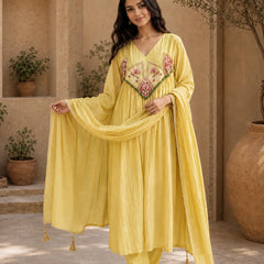 Embroidered Anarkali Suit Set with Dupatta