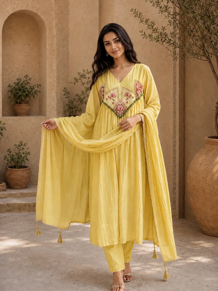 Embroidered Anarkali Suit Set with Dupatta