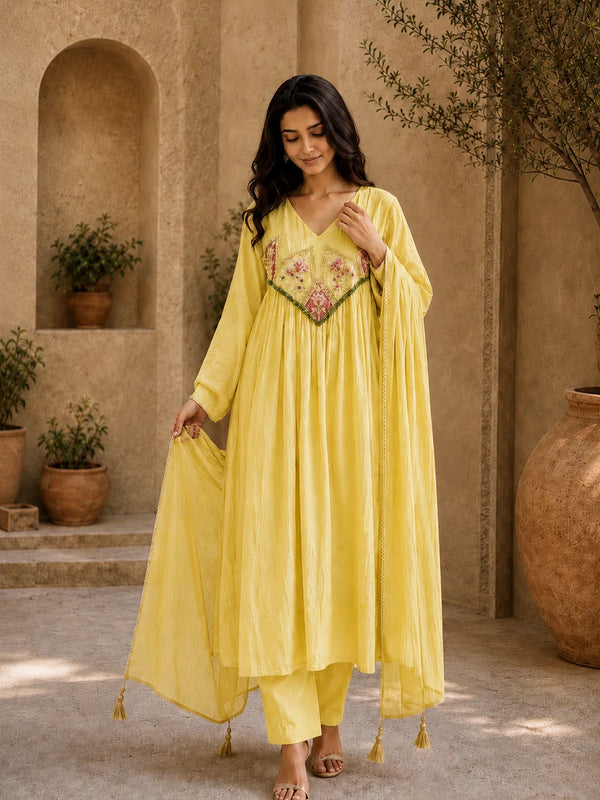 Embroidered Anarkali Suit Set with Dupatta