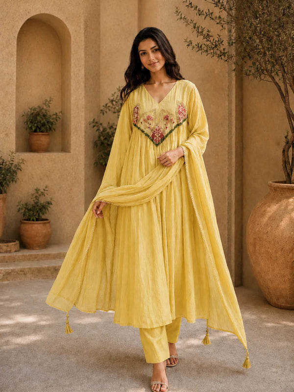 Embroidered Anarkali Suit Set with Dupatta