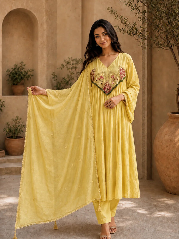 Embroidered Anarkali Suit Set with Dupatta