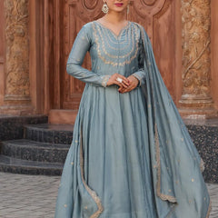Women's Royal Embroidered Flowy Kurta Set with Dupatta