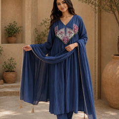 Embroidered Anarkali Suit Set with Dupatta