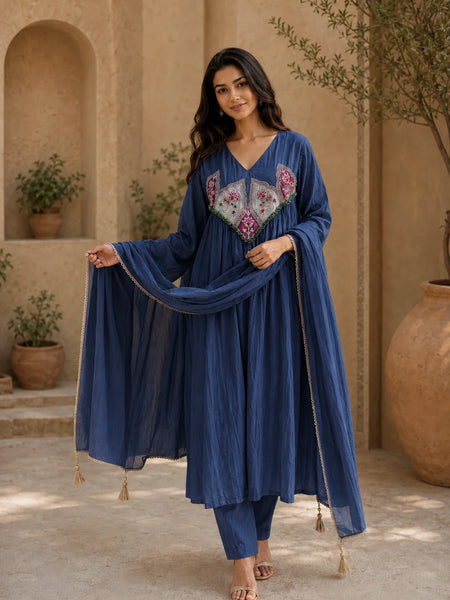 Embroidered Anarkali Suit Set with Dupatta