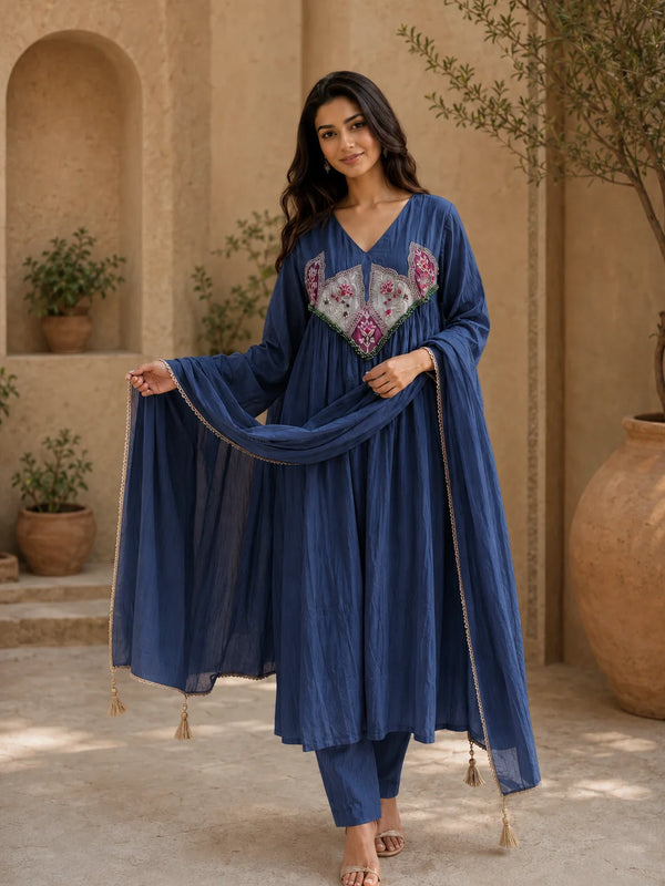Embroidered Anarkali Suit Set with Dupatta