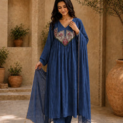 Embroidered Anarkali Suit Set with Dupatta