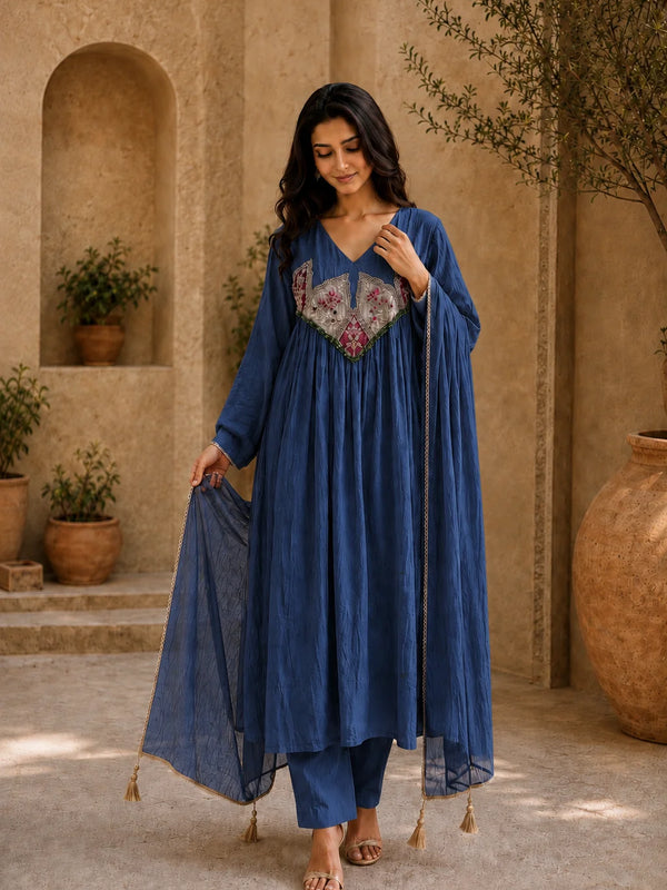 Embroidered Anarkali Suit Set with Dupatta