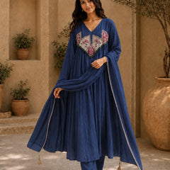 Embroidered Anarkali Suit Set with Dupatta