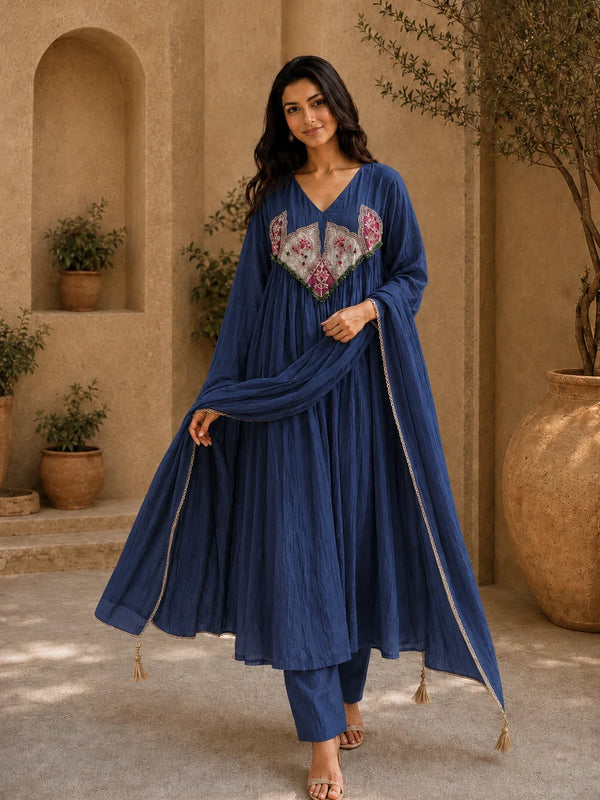 Embroidered Anarkali Suit Set with Dupatta