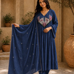Embroidered Anarkali Suit Set with Dupatta