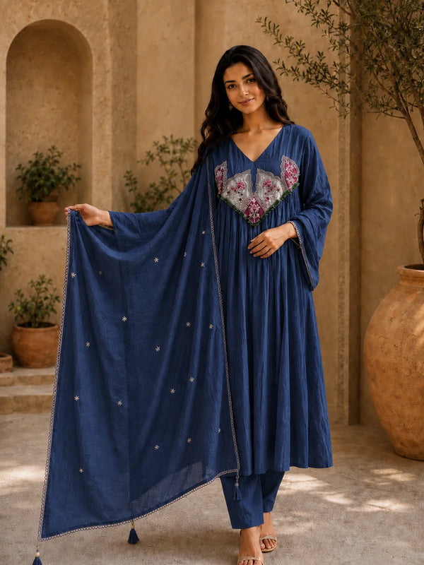 Embroidered Anarkali Suit Set with Dupatta